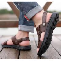 Sandalias de cuero suave de verano para hombre, sandalias antideslizantes informales con punta abierta para exteriores, sandalias deportivas cómodas para playa - details 12