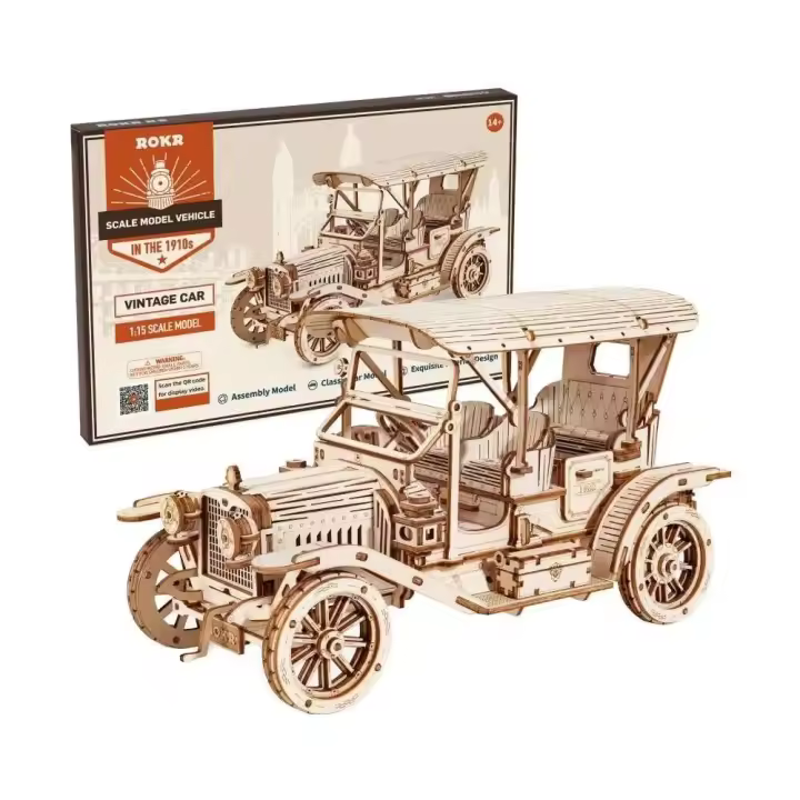 Rompecabezas de Madera 3D Rokr Coche Vintage MC801 Montaje Fácil Regalo Ideal para Niños Adultos - 1