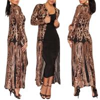 Maxi Abrigo de Séquin Elegante Blusa de Fiesta Abierta Vintage para Mujeres Moda de Cálida - details 1
