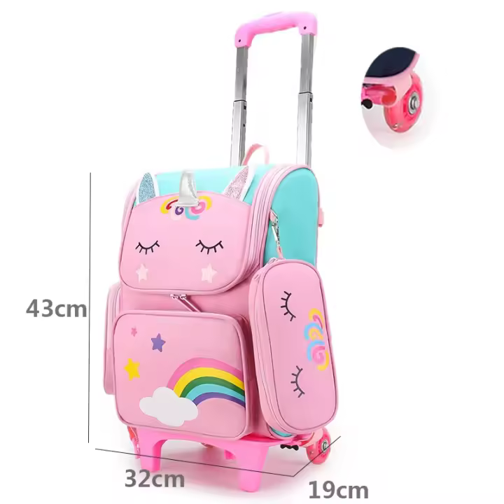 Mochila escolar con ruedas para niñas, adolescentes, niños, bolsa con ruedas, dibujos animados - 1