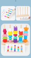 Juguetes de madera Montessori para niños, rompecabezas de colores, cuentas de colores para reconocer los colores, juguetes para niños pequeños, regalos, cinco columnas de colores, juegos de columnas arco iris ensartar cuentas - details 2