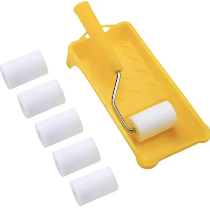 Mini rodillo de pintura con bandeja de 8 piezas, esponja de plástico blanca y amarilla, rodillo pequeño de espuma de 2 pulgadas para pintar paredes - 1