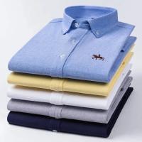 hombre manga larga ropa hombre S~7XL 100% algodón puro Camisa giratoria Oxford de manga larga para hombre Ocio de negocios Bolsillo bordado Slim Fit Estilo de botón Suave Med - details 8
