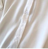 NOVEDAD DE VERANO 2024, camisa de gasa de talla grande con cuello de muñeca de color sólido, top sencillo para ir al trabajo, ropa holgada y cómoda para el hogar - details 9