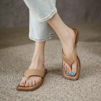 Zapatillas planas de tanga con punta cuadrada francesa para mujer, sandalias de playa exteriores de verano - details 11