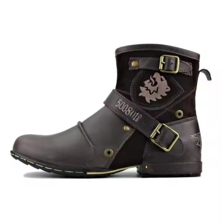 BOTAS masculinas occidentales retro con hebillas metálicas y cremalleras, nuevas botas masculinas 2024 - 1