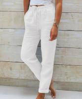 Pantalones De Verano Para Mujer Algodón Y Lino Cintura Alta Ajustables Casuales Streetwear Solido Pantalones Lánguidos Sueltos - details 4