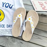 Women Daisy Flower Flat Flip Flops Light Non Slip Open Toe Beach Slippers Casual Home Slides Shoes - details 2