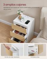 Mesita de Noche con Estación de Carga, Mesa Auxiliar con 3 Cajones, 2 Tomas AC, 2 Puertos USB, Salón, Dormitorio, Estudio, Blanco Nube LET631W14 - details 3