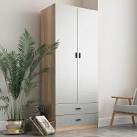 Armario alto de madera de roble de 2 puertas con 2 cajones de almacenamiento de dormitorio para colgar ropa (carcasa de roble + cajones grises) - details 4