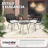 Conjunto Jardín Exterior de Ratán y Acero para 2 Personas, Muebles Jardín Exterior Resistentes a la Intemperie, 2 Sillas con Cojines (Fundas Extraíbles), 1 Mesa con Cristal - Natural - details 11