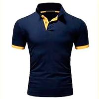 Polo de manga corta ajustado para hombre, camisa de cuello suave y sólido, trabajo, Golf, senderismo, informal, azul marino/blanco - details 12