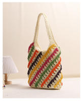 Bolso de paja de un solo hombro con rayas coloridas, bolso tejido hueco, estilo de vacaciones, bolso de playa, bolso casual para mujeres - details 4