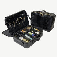 Bolsa de cosméticos impermeable con patrón de cocodrilo para mujer, estuche de maquillaje de tatuaje de viaje de gran capacidad, PU, nuevo - details 3