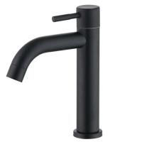 Grifo de fregadero de agua fría individual de acero inoxidable 304, grifos de lavabo montados en cubierta, accesorios de baño, negro - details 2