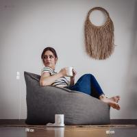 Reposapiés Salon de Lujo - [50x40x30 cm] Sofá Puf de Diseño con Relleno Incluido para Escritorio u Oficina - Taburete Bean Bag Silla Grande en Cuero Sintético Beige - details 59