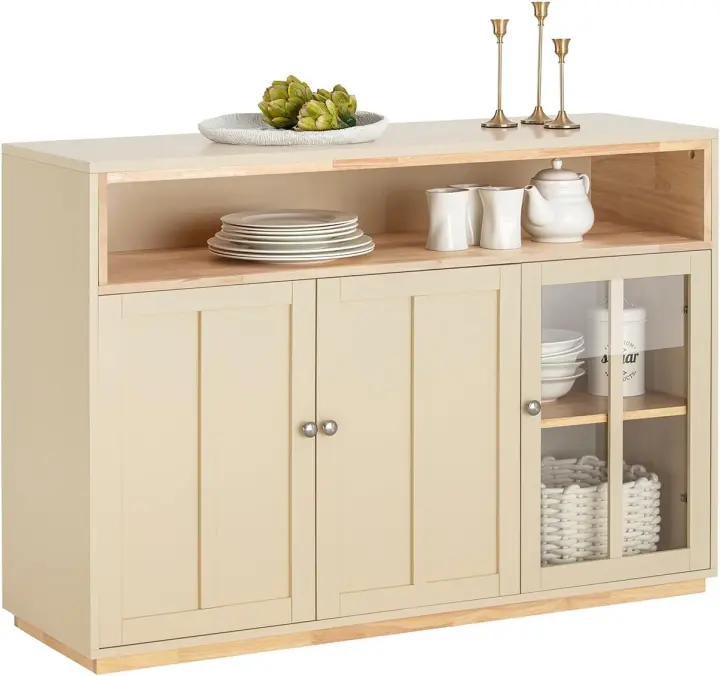 Mueble de Almacenamiento de Cocina Aparador de Comedor con 3 Puertas y 1 Compartimento Abierto - 1