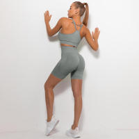 Conjunto de Yoga Sin Costuras para Mujeres Bra y Shorts Ropa De Gimnasio de Cintura Alta - details 19