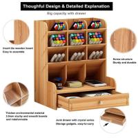 Organizador de bolígrafos de madera multifuncional, organizador de escritorio con cajón, caja de soporte de bolígrafos de gran capacidad, estilo INS - details 6