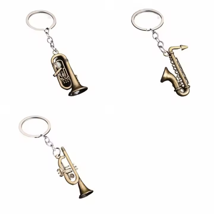 Mini juguetes de tendencia, Mini llavero de instrumentos, llavero de Metal de aleación de Zinc, saxofón, tres tipos, accesorios colgantes para coche - 1
