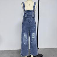 Moda desgastada suelta de pierna ancha cómoda correa casual Denim Overalls para mujer - details 2