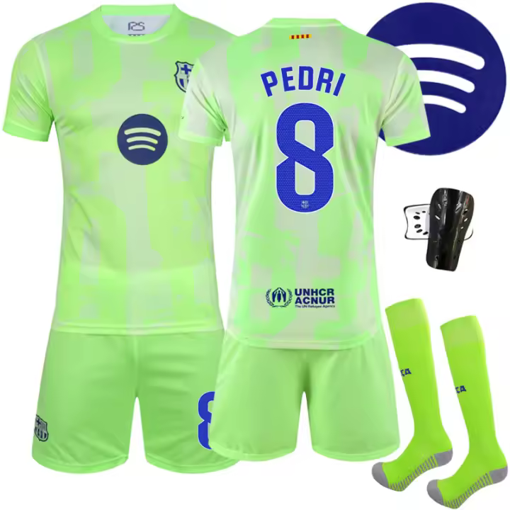 Barcelona 2024/25 Réplica Oficial 2ª Equipación de Visitante - Para Adultos/Niños - Con Camiseta + Pantalones Cortos + Calcetines + Protector - 1