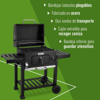 Barbacoa Portátil de Carbón Rodantes, Bandejas Laterales, Sistema de Ventilación y Depósito de Ceniza Parrilla de Acero de 57x42cm Tamaño 116,5x13,1x56cm - details 3