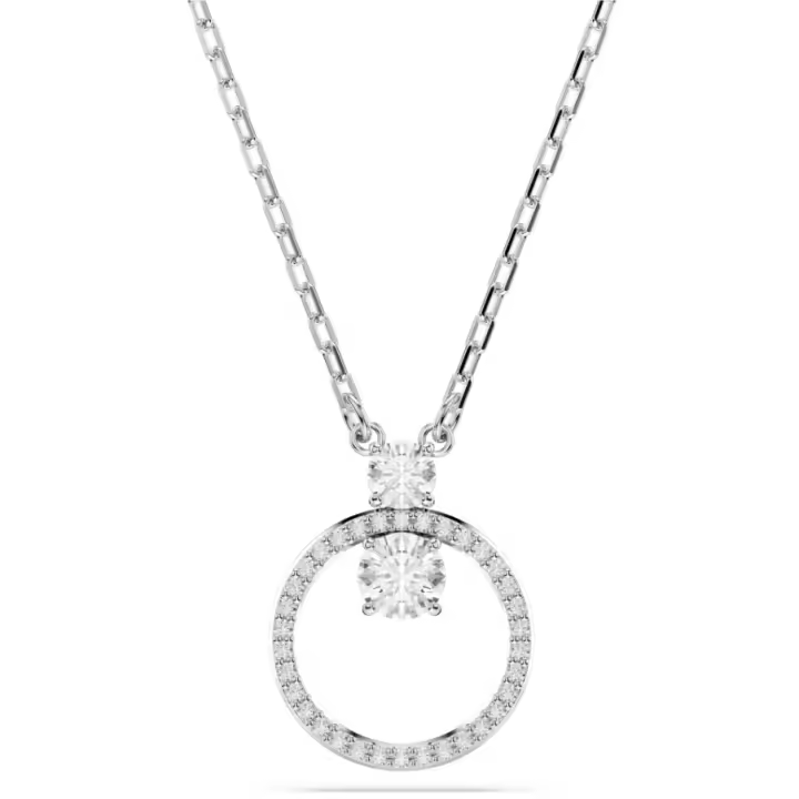 Collar con colgante circular de cristal Swarosk Pave, collar con dije redondo de circonita transparente de plata 925, regalo de joyería para mujer - 1