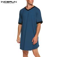 2024 batas de dormir para hombres, camisón de manga corta con cuello en V, ropa de casa acogedora de retazos, albornoces holgados a la moda para hombres, bata - details 6
