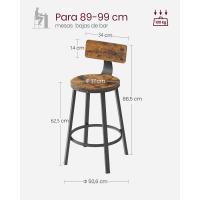 Taburetes de Bar Altos con Resalón Juego de 2, Acero, Montaje Fácil, Industrial, Marrón Rústico y Negro LBC026B01V1 - details 22