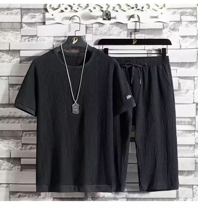 Casual Summer Spor, camiseta con mangas de seda helada, conjunto corto de dos piezas, moda masculina - 1
