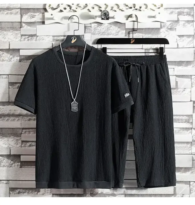 Casual Summer Spor, camiseta con mangas de seda helada, conjunto corto de dos piezas, moda masculina - 1