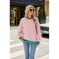 Sudaderas de cuello redondo a rayas para mujer con prendas de vestir exteriores de colores contrastantes - details 2