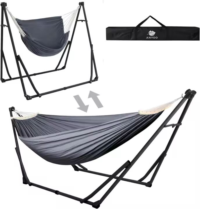 Hamaca y Silla de Algodón Anyoo Portátil Soporte Plegable para Uso Interior y Exterior - 1