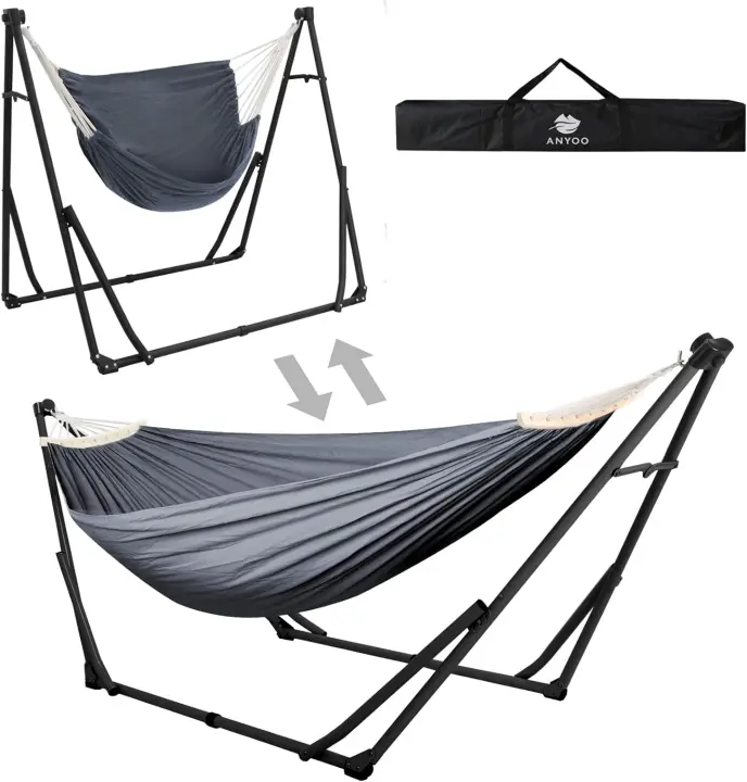 Hamaca y Silla de Algodón Anyoo Portátil Soporte Plegable para Uso Interior y Exterior - 1