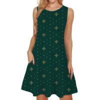 Vestido Mini Bohemio con Estampado Floral Top sin Mangas con Bolsillo, Cuello Redondo, Moda de Oficina y Fiesta - details 1