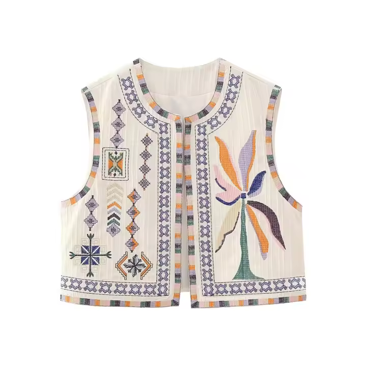Chaleco Vintage con bordado Floral para mujer, Rebeca corta informal holgada con cuello en V, Tops elegantes, Y2k - 1
