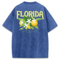 Camiseta lavada con diseño de flor de naranja de Florida para mujer, camisetas suaves de verano, ropa deportiva cómoda para mujer, Top informal Multicolor - details 49