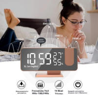 Reloj Despertador Digital de Proyección Reloj Despertador con Radio de Techo, Carga USB, Pantalla de Temperatura y Humedad, Pantalla LED de Espejo Grande de 7,3", Función de Repetición, Reloj Despertador de Doble Timbre - details 5