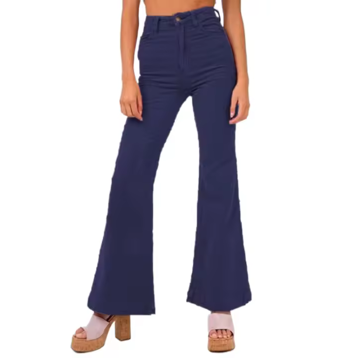 Moda mujer ropa de mujer pantalones de camping de pierna ancha de cintura alta, color sólido informal - 1