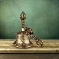Campana de mano de bronce budista tibetano con relleno Vra para oración de meditación - details 3