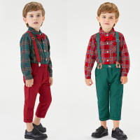 Ropa para niños, nuevo cárdigan de algodón con cuello vuelto de manga larga a cuadros para niños, conjunto de monos, estilo moderno - details 0