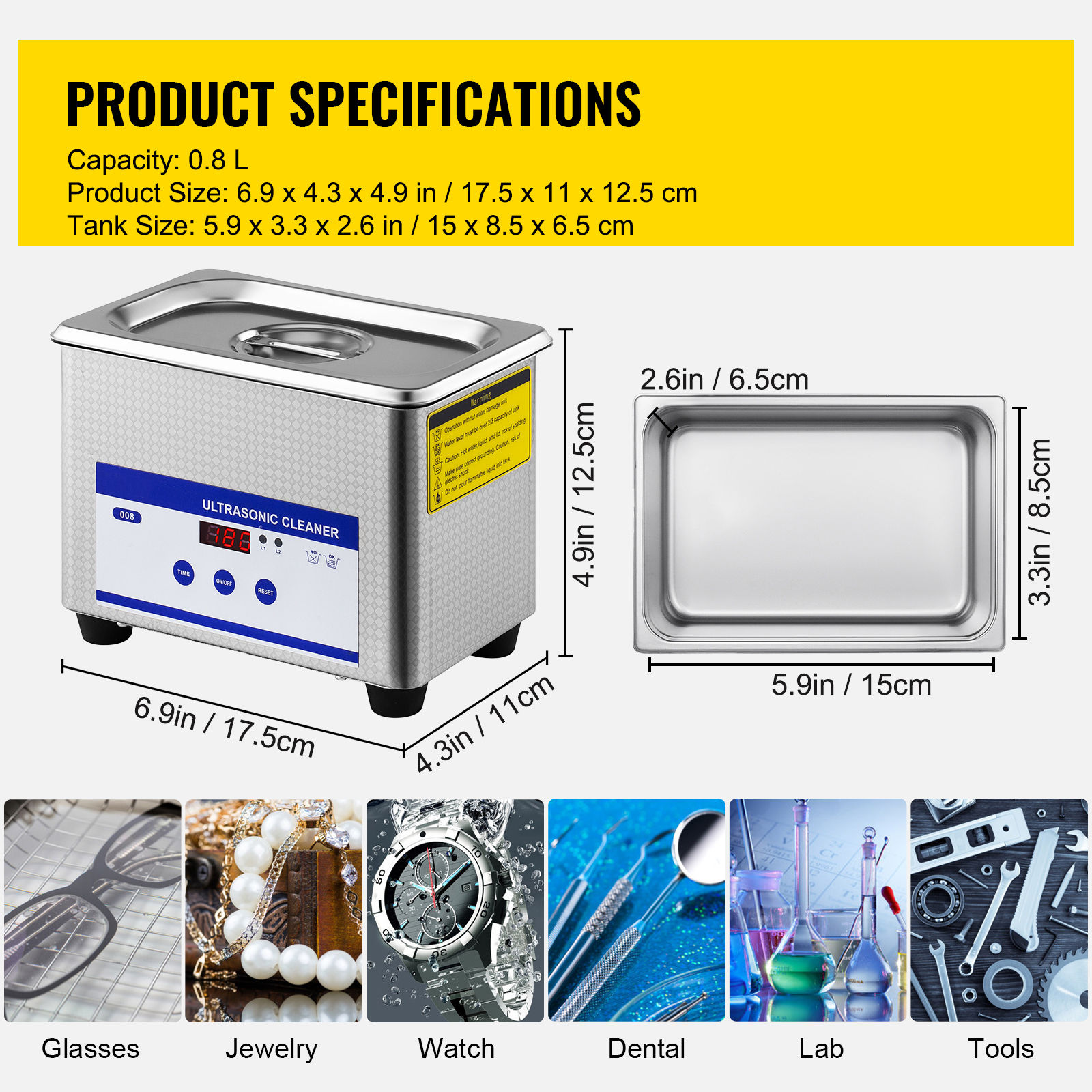 Limpiador Ultrasónico Succebuy Reloj Digital Calentador Acero Inoxidable