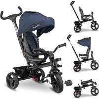 Haari Bicicleta 2 en 1 Menores hasta 25 kg 1,5-5 años Triciclo- Carrito Cesta espaciosa, Bolsa y portavasos Cinturones de 3 Puntos con Fundas Toldo Reposapiés Azul Oscuro - details 17