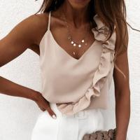 Blusa De Verano Para Mujer Con Cuello En V Y Volantes Camisas Sexys Sin Mangas Para Oficina Ropa Casual De Hombros Descubiertos Para Damas - details 1