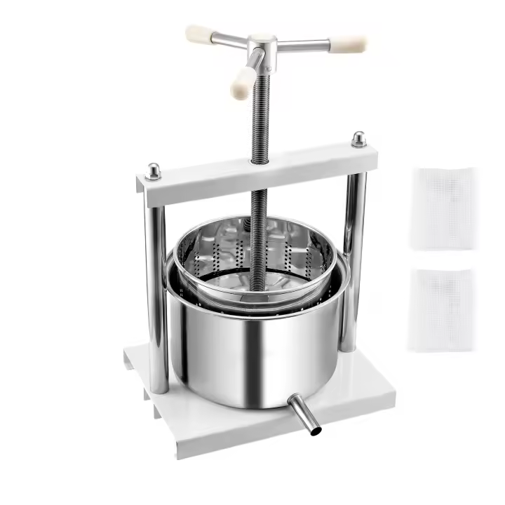 SucceBuy Prensa manual de frutas de 1,45 gal/5 L, barriles dobles de acero inoxidable, extractor de jugo para sidra, manzana, uva, miel - 1