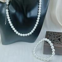 8mm moda estilo OL Natural cuentas de perlas de concha blanca mujeres collar corto pulsera conjunto de joyería 17 "7" - details 4