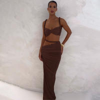 BUNO-Conjunto de 2 piezas de tejido para mujer, camisolas cortas plisadas lisas impresionantes + faldas largas de cintura alta, traje de vacaciones de tendencia femenina - details 19