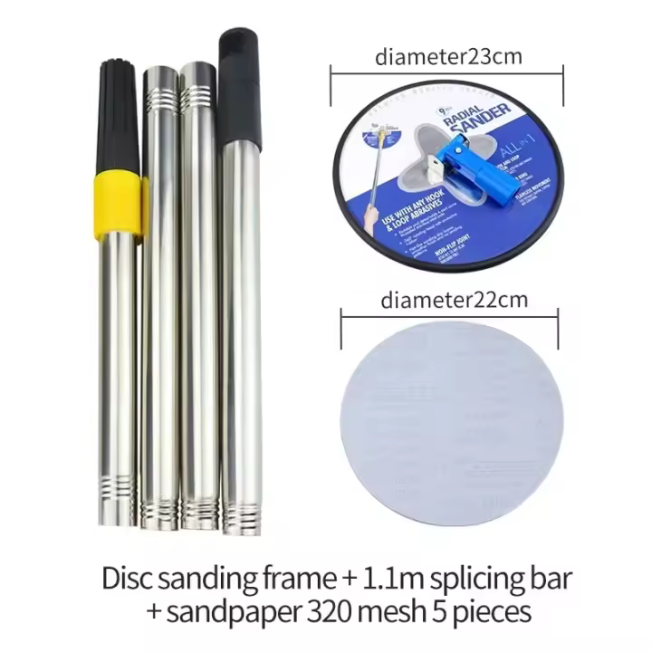Lijadora de paneles de yeso de 9 pulgadas con poste de extensión para limpieza y pulido de paredes, lijadora radial circular 360 para paredes secas y pintura - 1