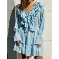 para mujer Primavera Verano Nuevo vestido corto de gasa con manga acampanada - details 44